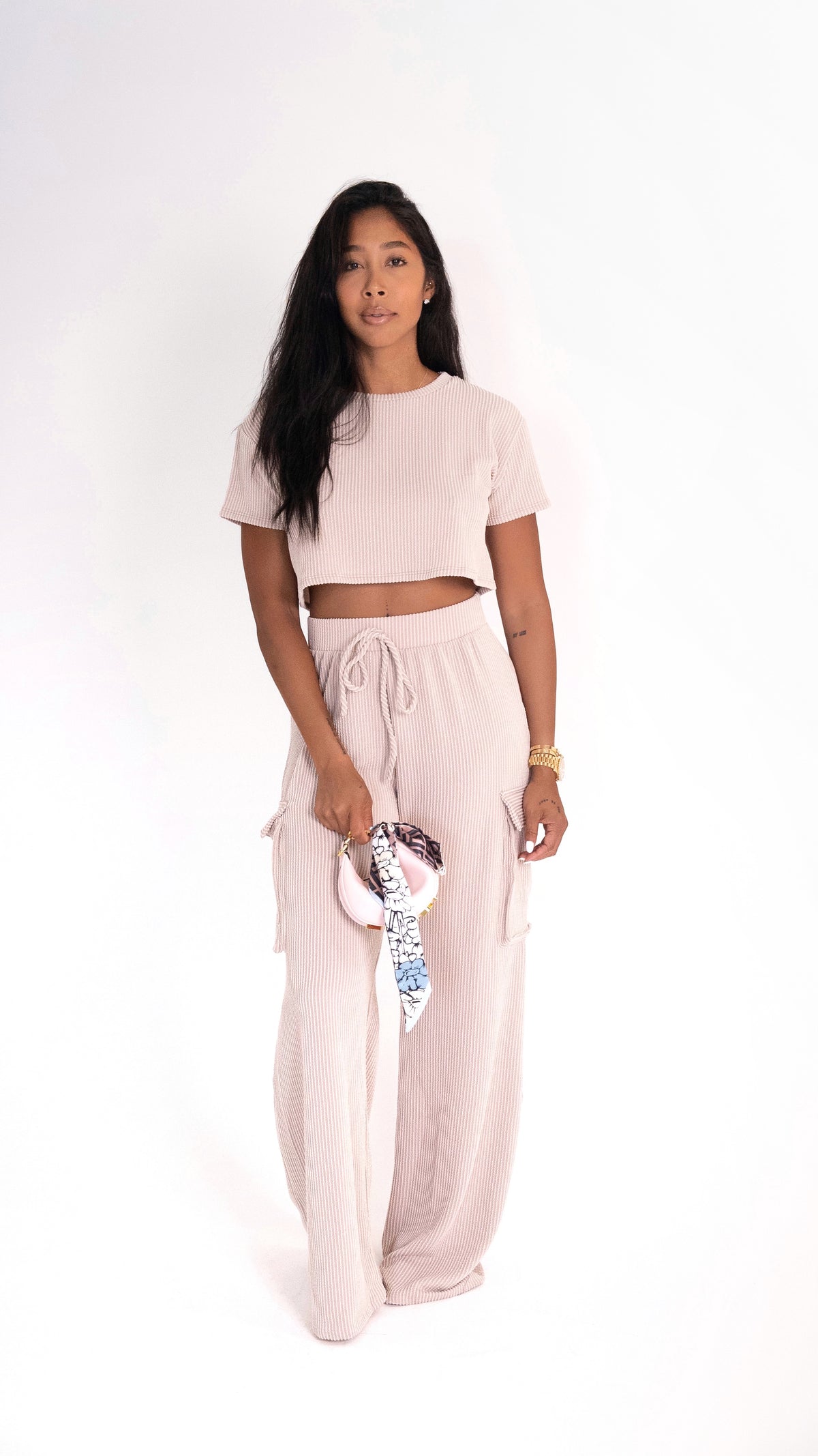 Women Ripped Jersey Cargo Pants Set