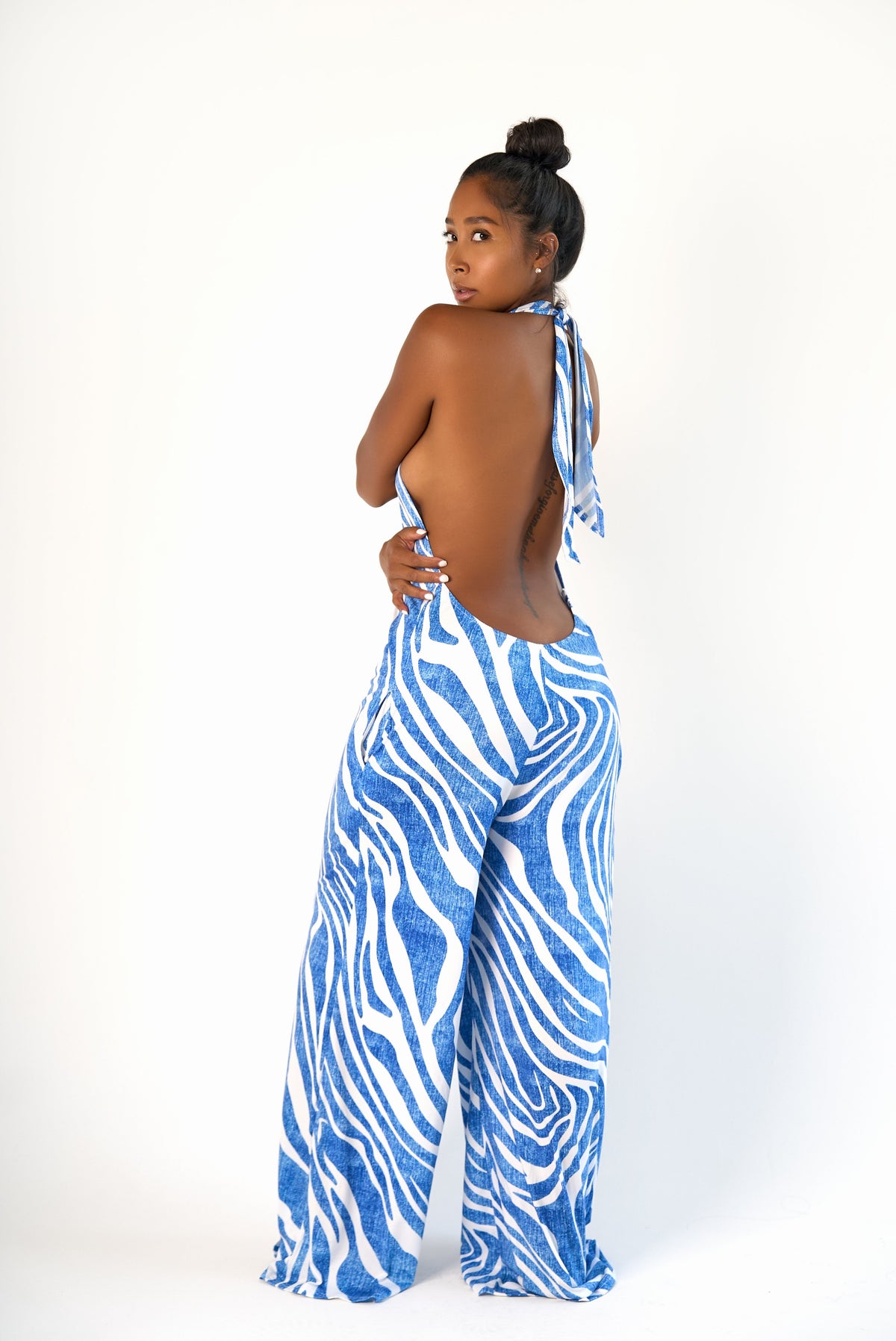 Printed Halter Knit Jumpsuit