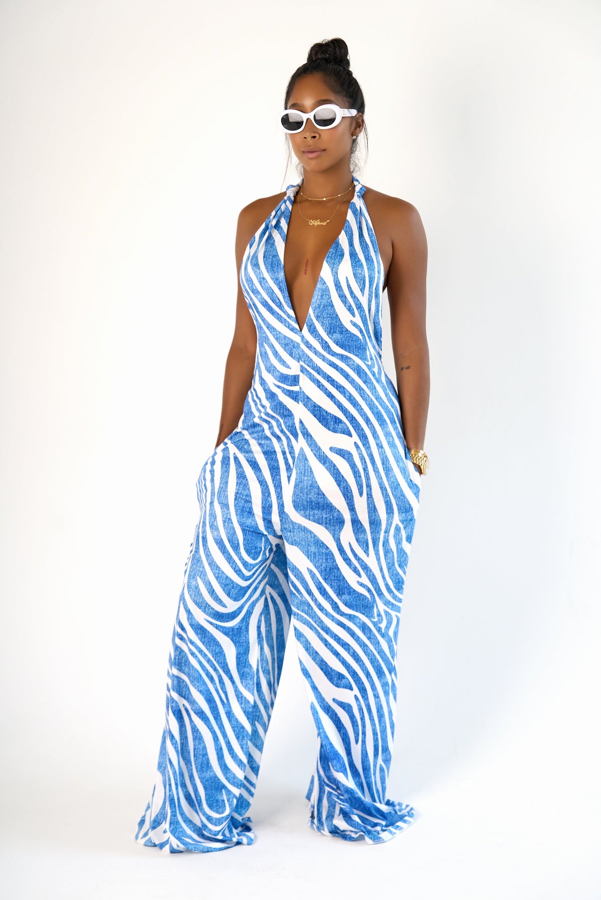 Printed Halter Knit Jumpsuit