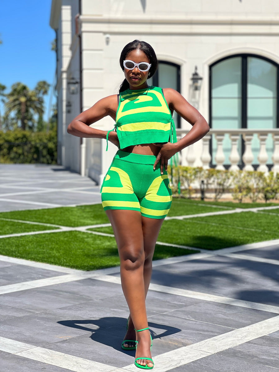 Side Slide Crop Top And Shorts Set