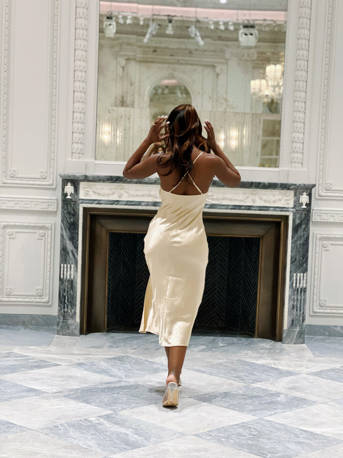 Cow Neck Satin Cami Dress